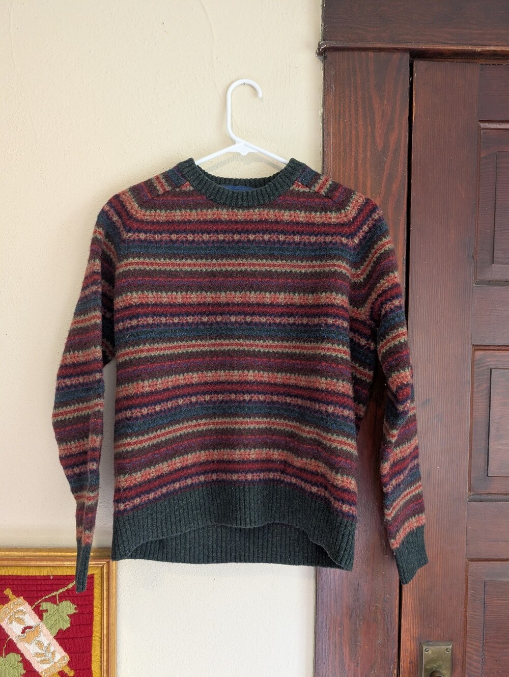 Earthtone Vintage 100% Wool Land's End Sweater XL Dark Green Accents